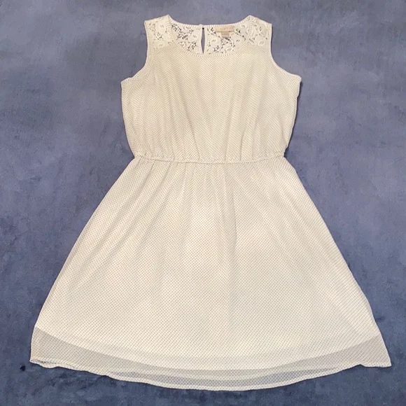 LOFT | Dresses | Ann Taylor Loft White Lace Tiny Black Polka Dot Dress |  Poshmark